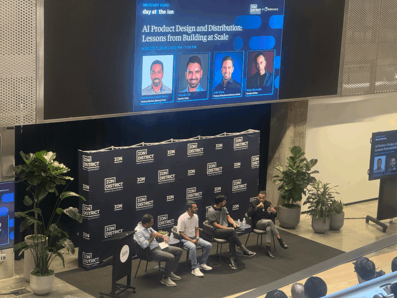 Salim Gheewalla speaking on the Mercury Fund AI product panel at the Ion